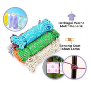 Tali Jemuran Serbaguna Motif Rapi 10m - Tahan Lama Warna Cerah