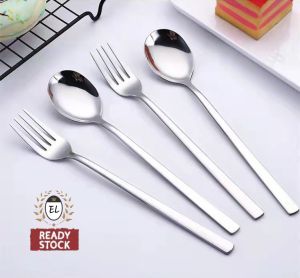 Stainless Steel Korea Style Spoon Fork Knife🔥Ready Stock🔥Long Handle Cutlery Tableware / Pisau Garpu Sudu / Peralatan Makan / Kutleri 韩式汤匙刀叉