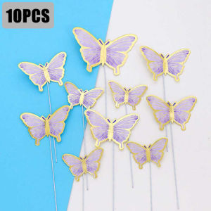 10pcs DIY Cake Decoration / Happy Birthday Theme Butterfly Paper Cake Topper / Pink Purple Fairy Butterfly Cake Decoration /Party Decor Dessert Cake Decor Butterfly