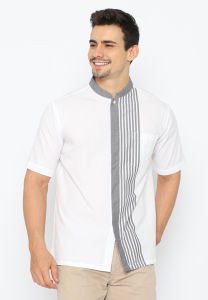 WM Official - Aidan - Kemeja Lengan Pendek Katun Ginza - Cotton - Putih Abu (DEFECT)