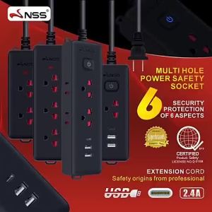 NSS Power Sockets Extension Outlet Socket 3m with USB Ports Universal Socket Cord Plug