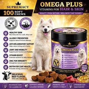 Supremacy Omega Plus Salmon Flavor Allergy Relief Soft Chews with Omega 3/6/9 & Biotin for Healthy Skin & Coat