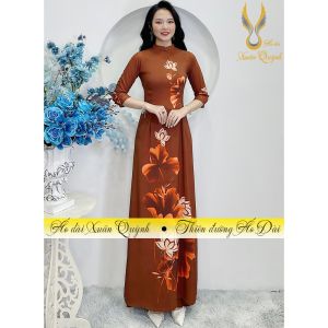 Bộ Áo Dài Truyền Thống Hoa Sen Phối Màu Nâu Thanh Lịch Duyên Dáng K07 - Áo Dài Xuân Quỳnh