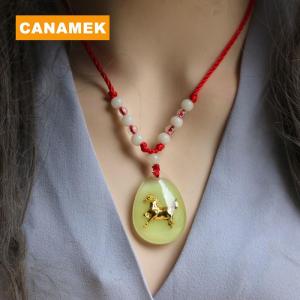 【CANAMEK】 Chinese Zodiac Red Rop Pendant Necklace Luminous Beads For Women Men Constellation Animal Crystal Choker Lucky Birthday Jewelry