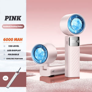 Mini Handhold Fan 6000Mah Refrigeration Cooling 199 Gear Turbo Jet Fan Led Display Foldable Strong Wind Rechargeable Fan