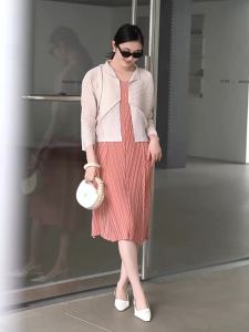 one size (45-75kg) summer pleated dress, 7076 คุณภาพป่างูน้ำสนุก รูปร่างฝ้าเซลล์ A-line ลึกลงทุบเสื้อ เงาสม่ำเสมอ