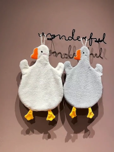 2Pack Hanging Gooses Shape Hand Towels Soft Corals Fleece Absorbent Kids Cleaning Wipe for Bathroom Kitchen Towel