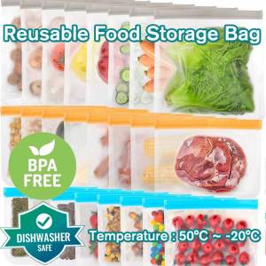 Reusable Silicone Food Storage Bag Containers Reusable Freezer Bag Leakproof Top Ziplock Bags Kitchen Organizer Pouch for Meat Fruit Veggies