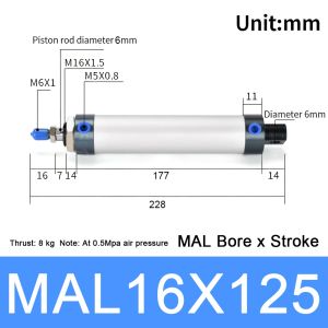MAXG 1Pcs Nén đôi Xi lanh khí nén Hành trình 25/50/75/100mm Đường kính xi lanh 16/20/25/32/40mm Xi lanh mini Bền bỉ Cần gạt đơn Xi lanh MAL