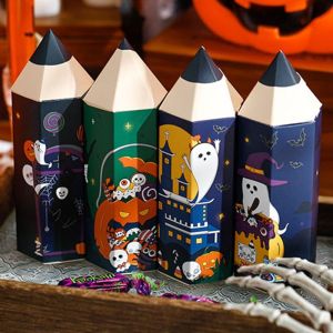 CUNXIN 10pcs Cartoon Halloween Pencil Shape Candy Box Pumpkin Paper Gift Packaging Box Creative Decorative Candy Bag for Kids Birthday