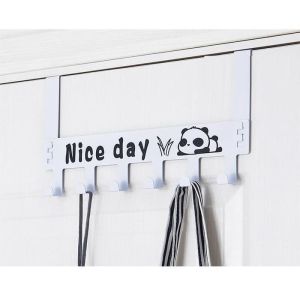 Gantungan Belakang Pintu Motif Nice Day Bahan Besi Baja Stainless Steel Warna Hitam dan Putih 6 Kait