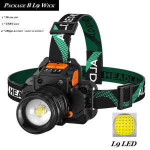 L9 Headlamp Sensor Headlight Rechargeable Ultra Bright Long Range Focusing Head Mounted Night Fishing Outdoor White Light