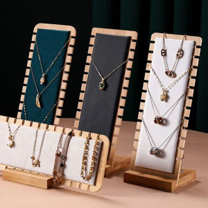 New Solid Bamboo Wood Jewelry Display Stand Necklace Showcase Holder Pendant Long Chain Handing Organizer Holder for Necklaces