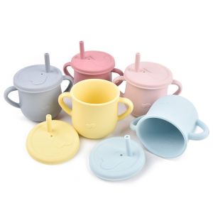 Baby Silicone Feeding Cups with Silicone Sippy Portable Anti-drop Drinkware Learning Cups Food Grade For Toddlers Kids