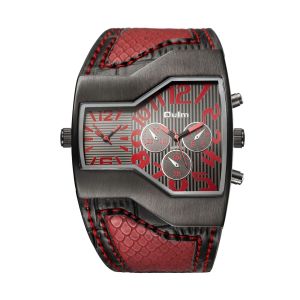 Oulm Quartz watch personalized mens watch Dual time zone fashion large dial leather strap mens watch cross-border ins Wind