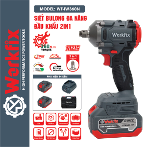 Máy bắn bulong Máy siết bulong pin WORKFIX IW360N Lực siết 360Nm Mở ốc nôi xe ga Khoan Bắt vít Kèm nhiều phụ kiện ( Bảo Hành 12 Tháng )