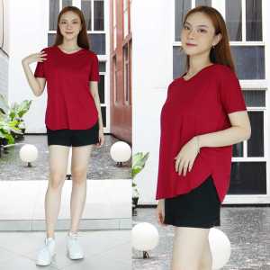 KS - Kaos Vneck Polos Slit V neck Wanita Lengan Pendek