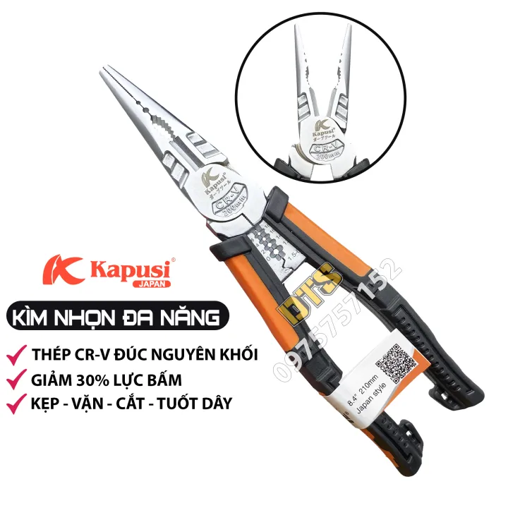 Kìm nhọn đa năng thép Nhật CR-V đúc nguyên khối Kapusi JAPAN 210mm ...