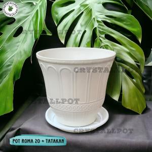 POT BUNGA TANAMAN TINGGI CJP ROMA 20 PUTIH BAHAN TEBAL + TATAKAN BAWAH