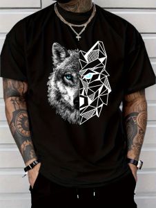 Summer Wolf Pattern Mens T-Shirts Retro Animal Print Short Sleeve Tops 3D Print Casual Street Wear Tee Oversized Mens Clothing