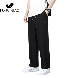 FUGUINIAO Mens Pants Ice Silk Loose Casual Sports Mens Black Trousers Free Shipping