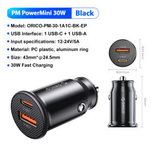 ORICO sạc điện dùng trên xe hơi mini 65W PD QC PPS sạc nhanh USB A USB C Cổng Kép Bộ sạc điện thoại xe trên ô tô 12-24V cho máy tính bảng Android điện thoại
