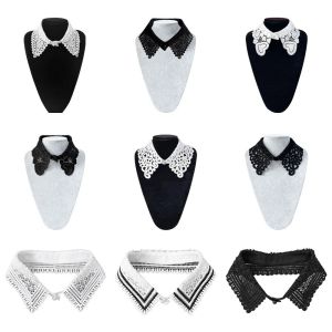 AUTOCARE X ลูกไม้ ปลอกคอปลอม ถอดออกได้ ปุ่มมุก ปกแหลม ปกปลอม แบบสบายๆ ปุ่มมุกปัก ผูกหน้า สำหรับผู้หญิง