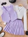 janine Best Seller Casual Sleeveless Vest  and Pleated Skirt  for Girl  Teen-ager Tween Set Terno. 