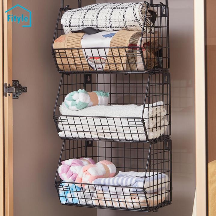 Fityle Hanging Closet Organizer Metal Basket Wall Mounted Fruit
