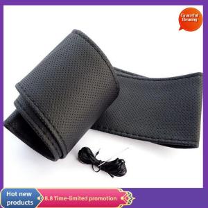 Graceful New Car Truck Leather Steering Wheel Cover With Needles and Thread Black DIY