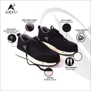 Sepatu Sneakers Hitam Putih Anti Tusukan Sepatu Safety Sneaker Sepatu Safety Model Kasual Sepatu Sport Safety Arfu
