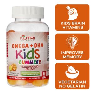 Nutri Botanics Kids DHA Gummies - Plant-Based Gelatin-Free Supplement for in & Eye Health (60 Gummies)