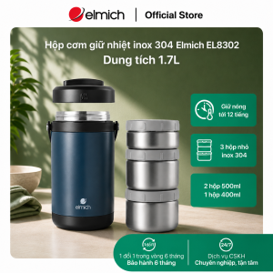 (Chỉ 15-17.09)Hộp cơm giữ nhiệt inox 304 Elmich EL8302 dung tích 1.7L