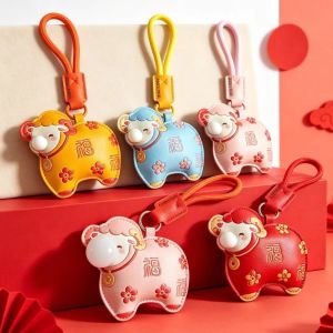 YJFUY Móc khóa hoạt hình Móc khóa da hình cừu mừng năm mới Nhẹ nhàng thư giãn. Động vật Móc khóa năm Dê Thời thượng Da  dây chuyền da cừu Quà tặng Tết Nguyên Đán