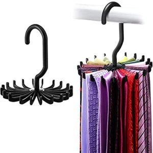360 Rotating Tie Rack Hanger Holder With Non-Slip Hooks | Scarf Hanger | Bracelet Necklace Hanger