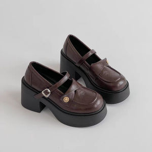 [Free Shipping] Black Thick-Soled Chunky-Heeled Women’S Leather Shoes 2026 New Autumn Collection Suitable For Pairing With Skirts JK-Style Shoes Loafers