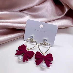 ต่างหูพู่ติดโบว์ต่างหูระย้าทรงย้อนยุคอารมณ์สำหรับฤดูหนาวปาร์ตี้ต่างหูรูปหยดน้ำปีใหม่