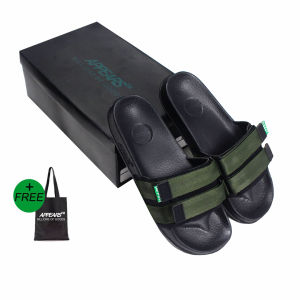 Sandal Appears Slide ( Two Rubber Velcro Green Olive )