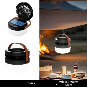 EL TRONICS Compact Portable Folding Fan Light Multi Functional USB Rechargeable/Solar Tent Hanging Lantern Durable Adjustable Cooling Fan with Light for Camping