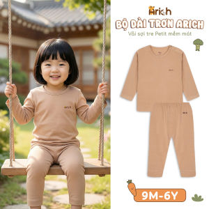 Bộ dài tay cài vai Arich vải sợi tre mềm mátmàu trơn cho bé trai bé gái từ 6 tháng đến 6 tuổi