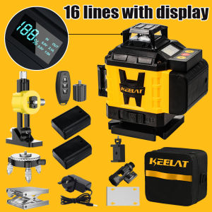 KEELAT 12/16 Line Green Laser Level 360° Self Leveling LED Display With Tripod Full Accessories Set
