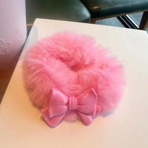 ULEEK MINISO Pink Bow Barbie Plush Hair Bands Cute Lori Fluffy Hair Rope Girls Headwear Tie Hoofdband Girl Accessoires