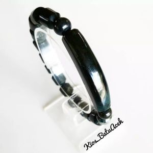 Gelang Batu Giok Hitam Black Jade Original Asli Aceh Bulat Plat Slim