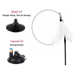 Cat Teaser Interactive Cat Toys Feather Wand with Suction Cup Retractable Pet Toys for Indoor Kitten