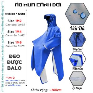 [Size 1M6 Dài] Áo Mưa 1 Người Vải Da Cá Chống Thấm Size 1M6 1M4 1M2 Áo Mưa Bít Có Mũ Dây Rút (Hàng Xưởng Việt Nam)