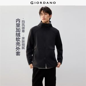 Giordano Beau Monde Men Fleece-lined softshell hooded jacket Free Shipping 13076991