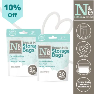 Nathan & Emma Breast Milk Storage Bags | 30 | x2 Bundle