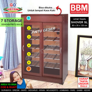 Lemari Sepatu pintu Geser Sliding 5 rak bagian atas bisa dibuka utk tempat Kaus Kaki Semir dll