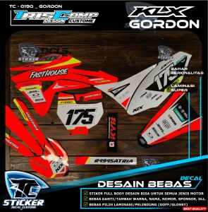 Decal Custom KLX Gordon Supermoto Sticker Fullbody Glossy Kombinasi Orange Fluo Bisa Request - Stiker Striping Motor Cross KLX Gordon Full Oren Fluo Desain Custom Bebas Request TC-0190