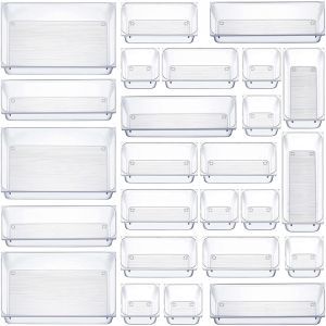 16pcs Acrylic Drawer Organizer Desk Bins Container Storage Box Cutout Handle NO LID